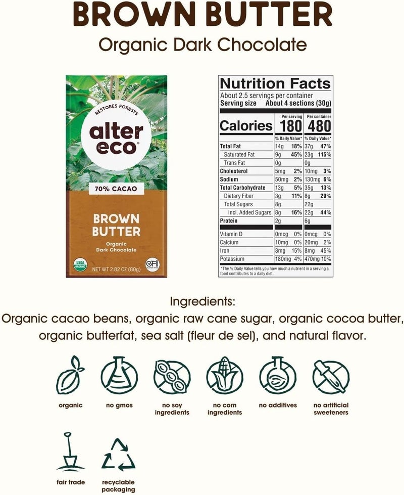 alter eco شوكولاتة ألتر إيكو العضوية الداكنة بالزبدة البنية المالحة - Image 2